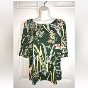 Ann Taylor Green Floral Short Sleeve Round Neckline Blouse Size Medium